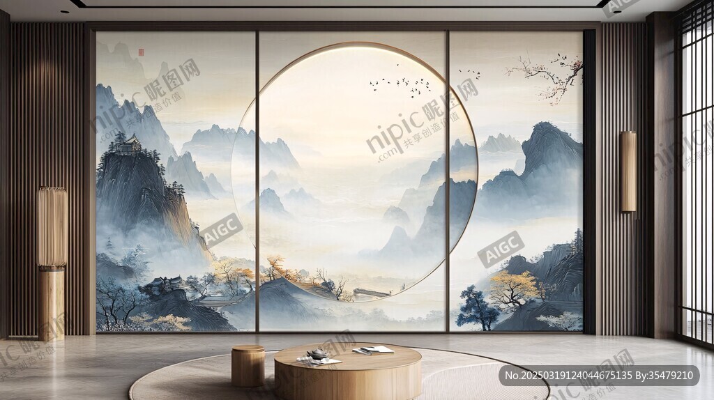 山水画中的圆形门廊