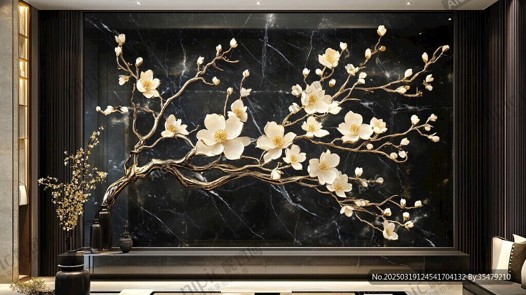 黑色大理石上的白色花朵