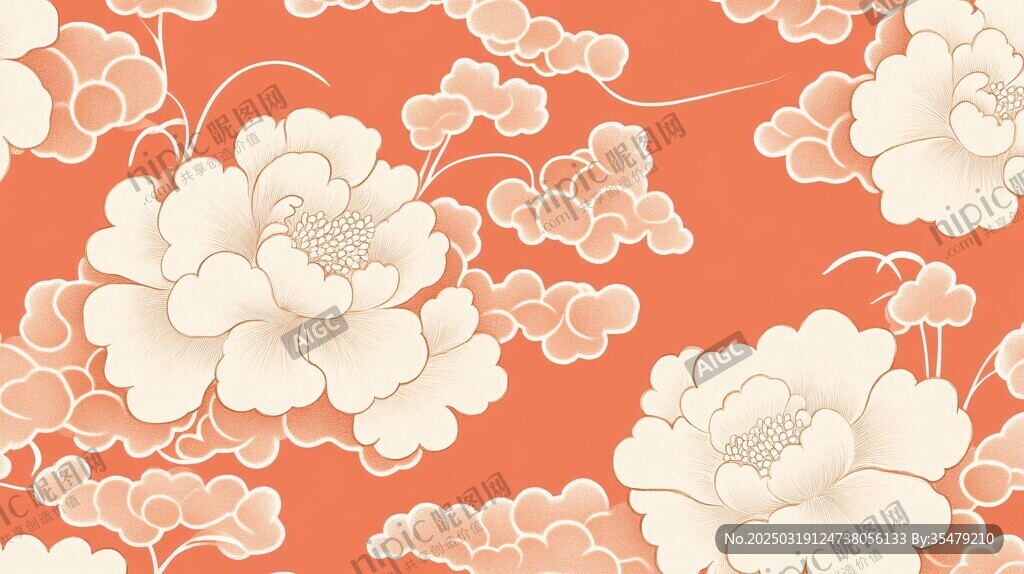 橙色背景上的白色花卉图案