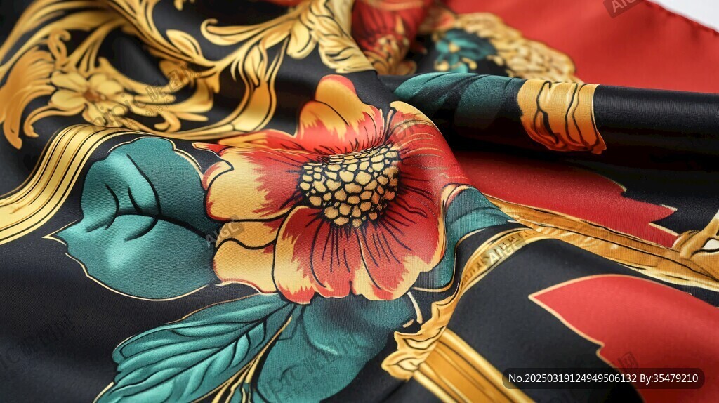 黑色金边花卉图案的丝绸围巾