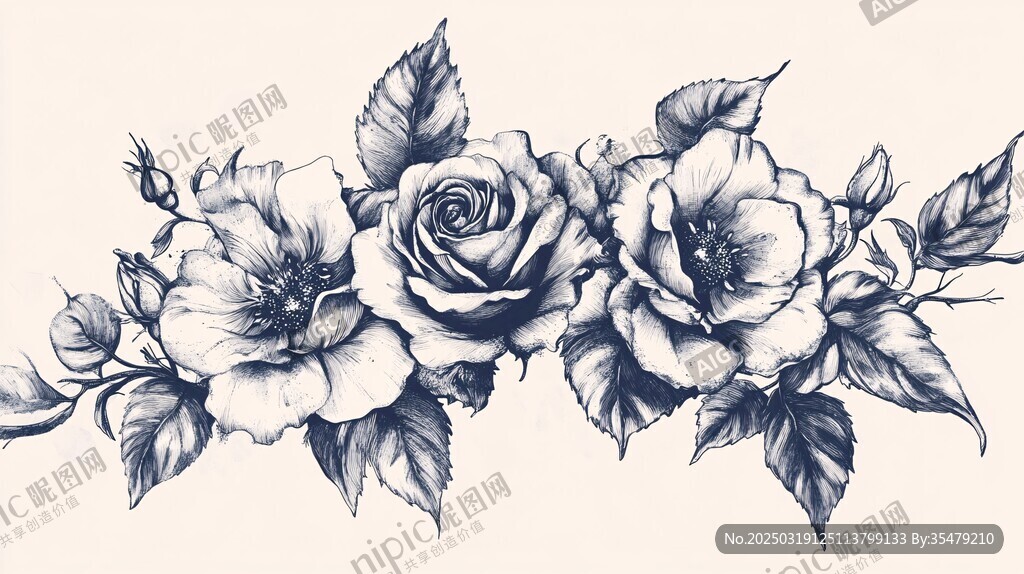 黑白花卉插画