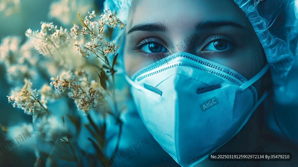 花与防护装备的并置