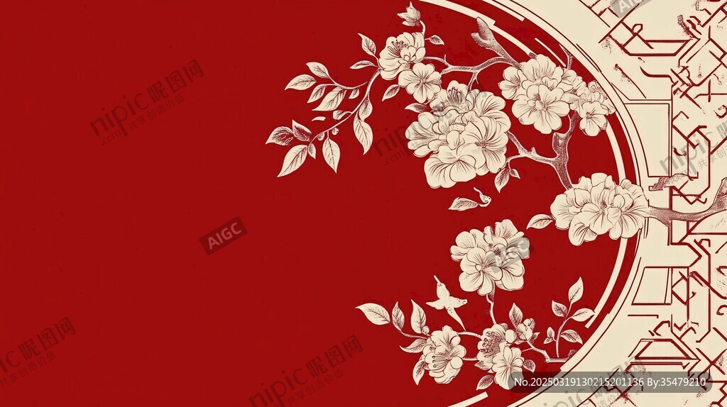红色背景上的白色花朵和叶子图案