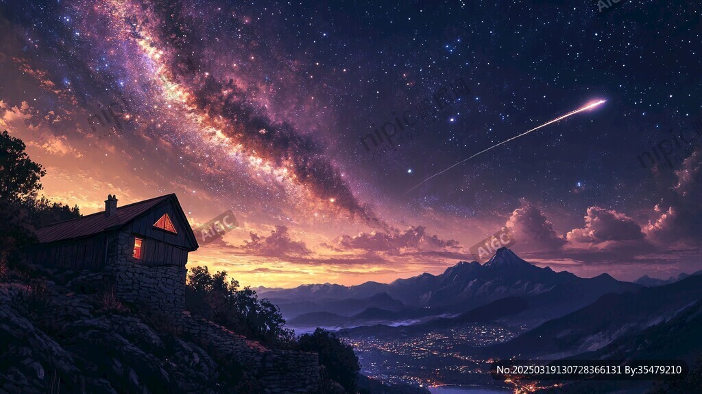 银河下的山谷夜景