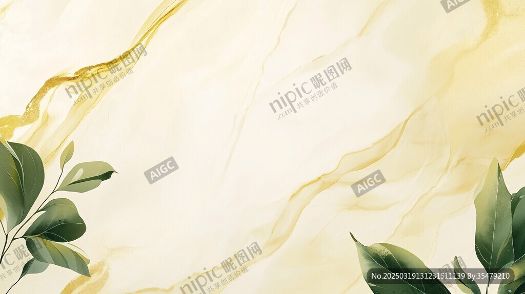 大理石与绿叶的和谐共舞