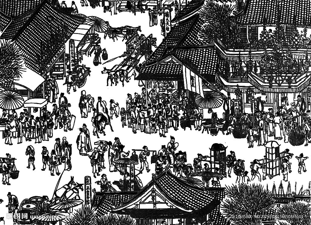 古代街景人物线稿