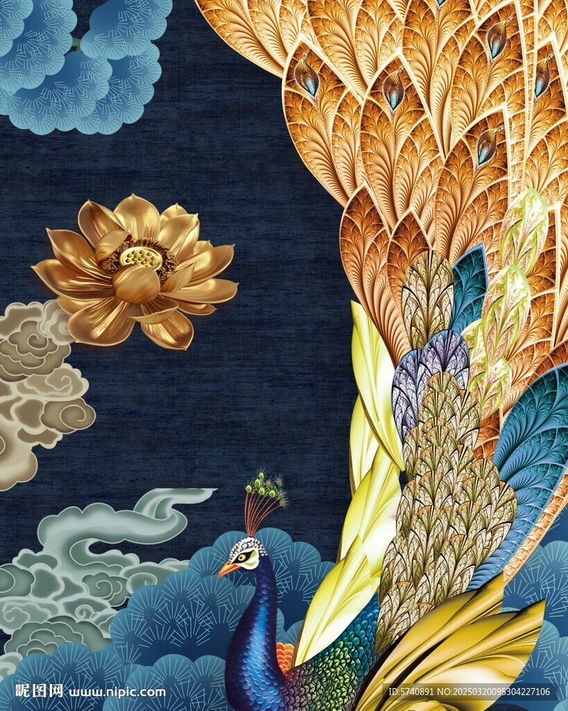 荷花孔雀画