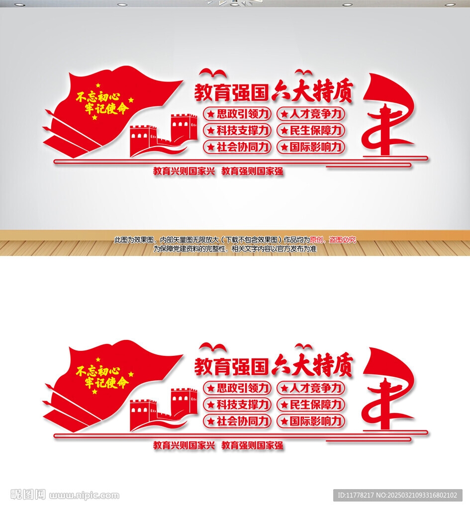 教育强国六大特质学校党建文化墙
