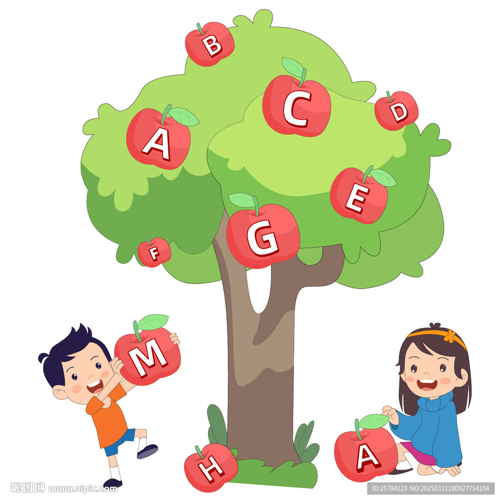 卡通儿童教育培训苹果英文字母树