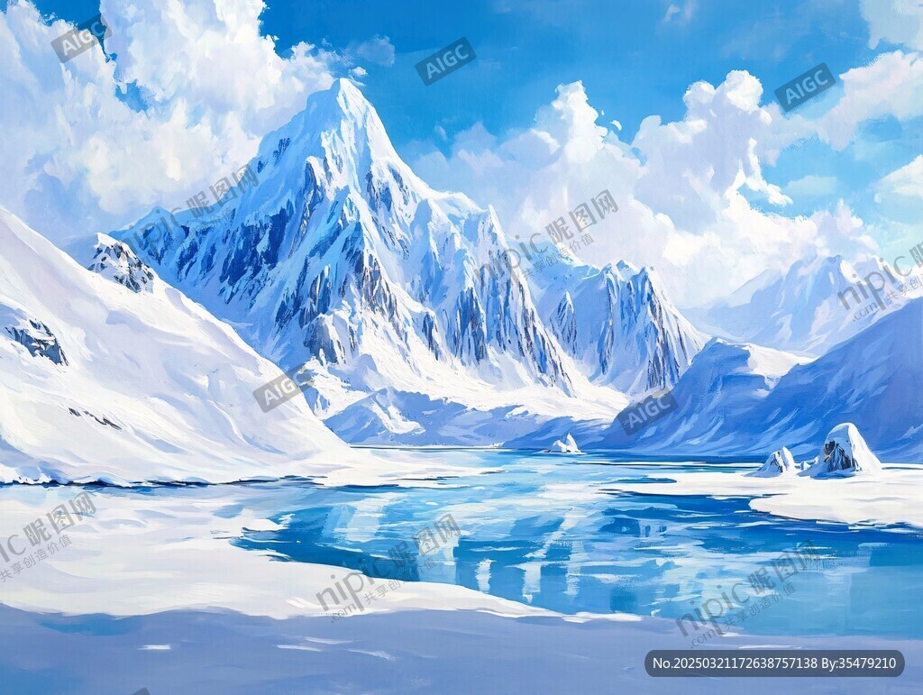 冰雪覆盖的山脉和冰冻的湖泊