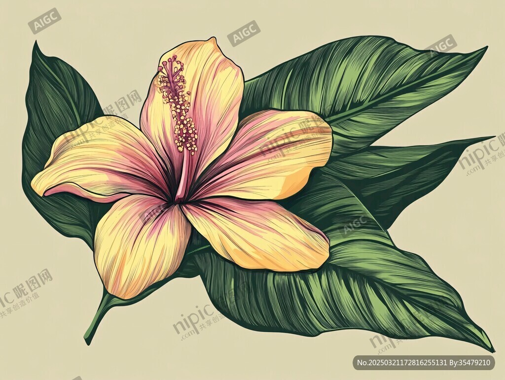 五彩缤纷的热带花卉与绿叶
