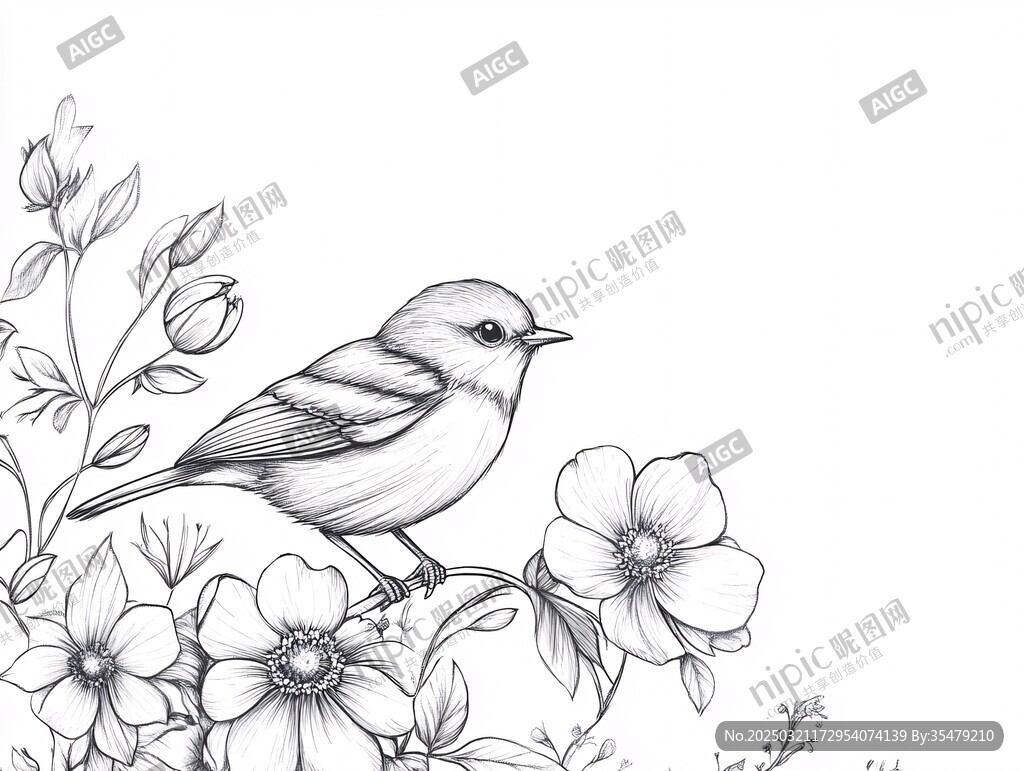 鸟与花的静谧之美