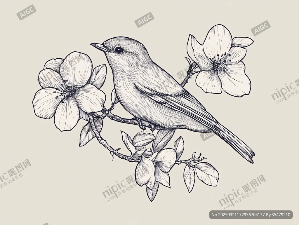 鸟与花的静谧之美