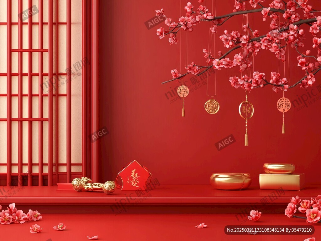 红墙金饰 梅花绽放