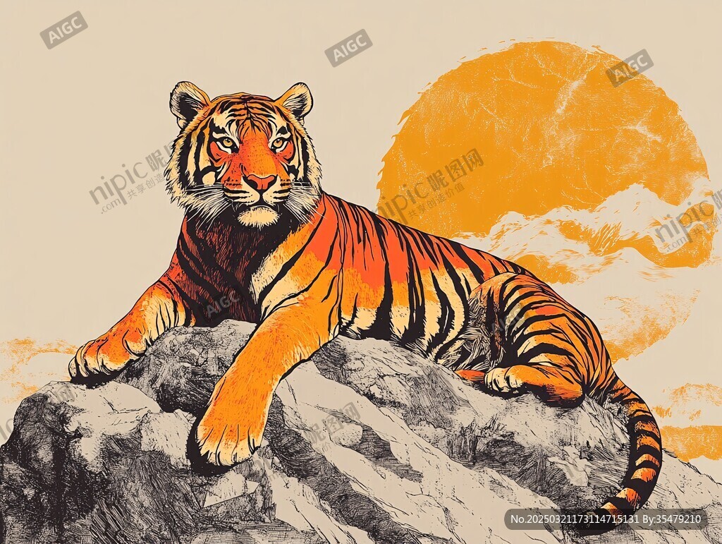 老虎在岩石上休息