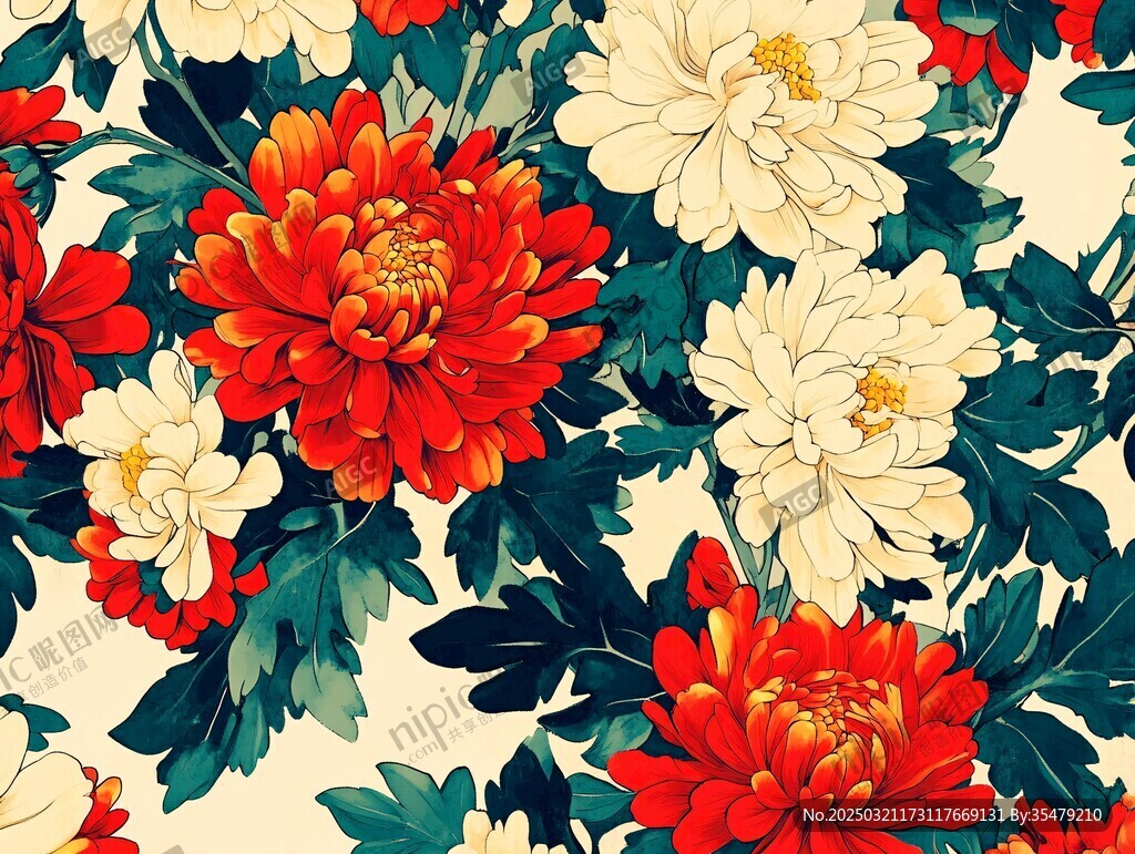 橙白菊花图案
