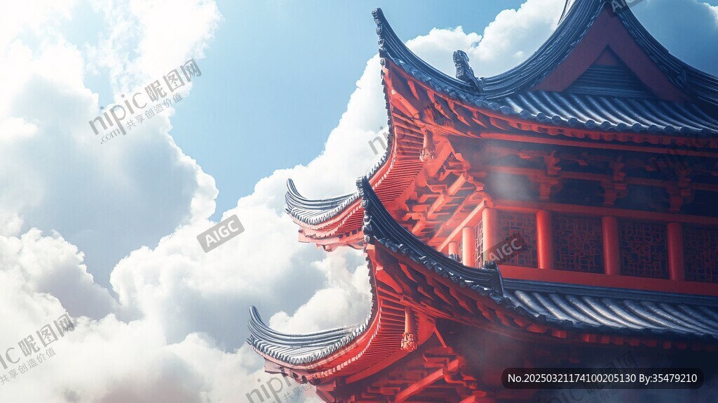 云雾缭绕的东方古塔