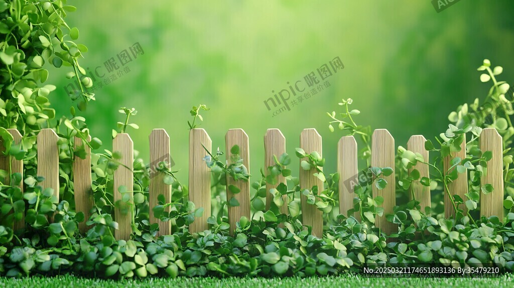 绿色花园 木栅栏 藤蔓植物 自然背景