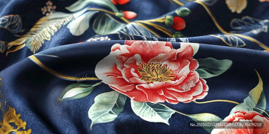 深蓝色花卉图案布料