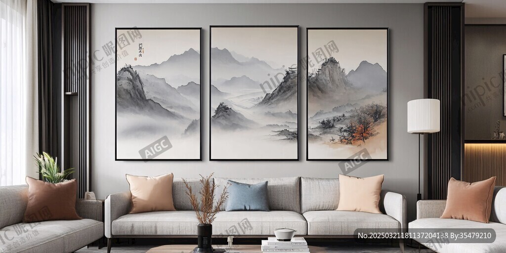 山水画三联画