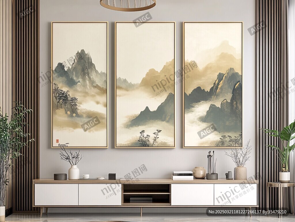 山水画三联画