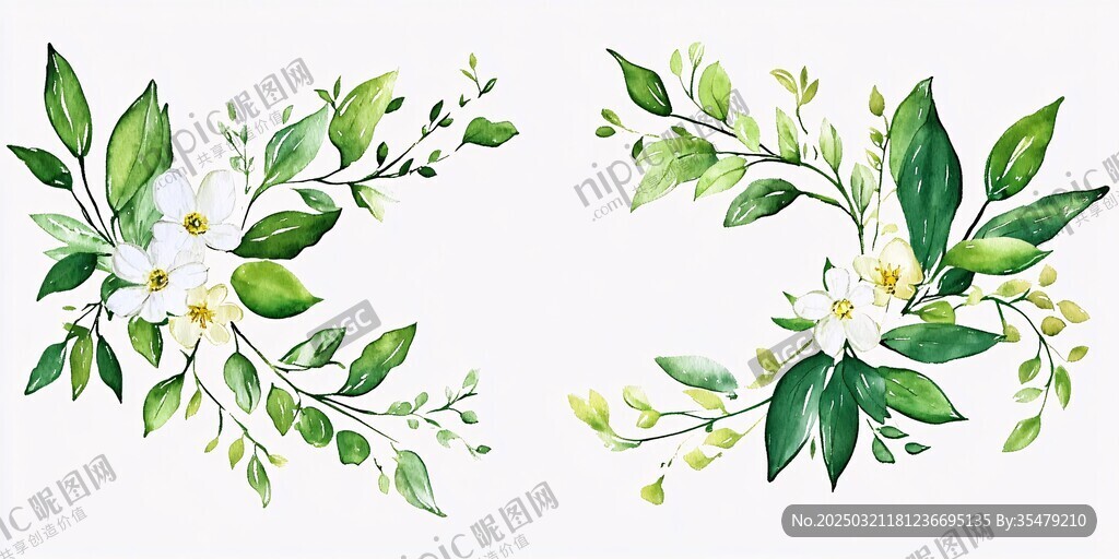 绿色水彩花卉图案