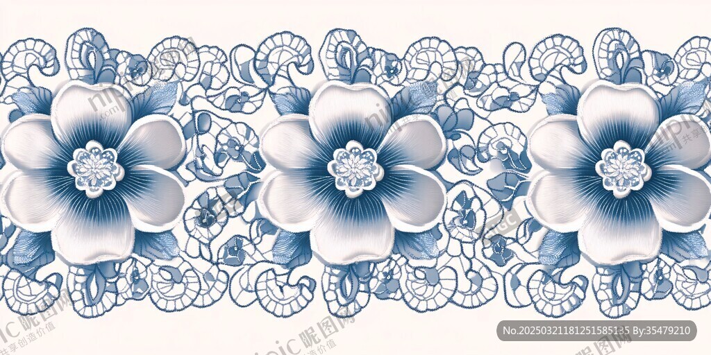 蓝色花卉蕾丝图案