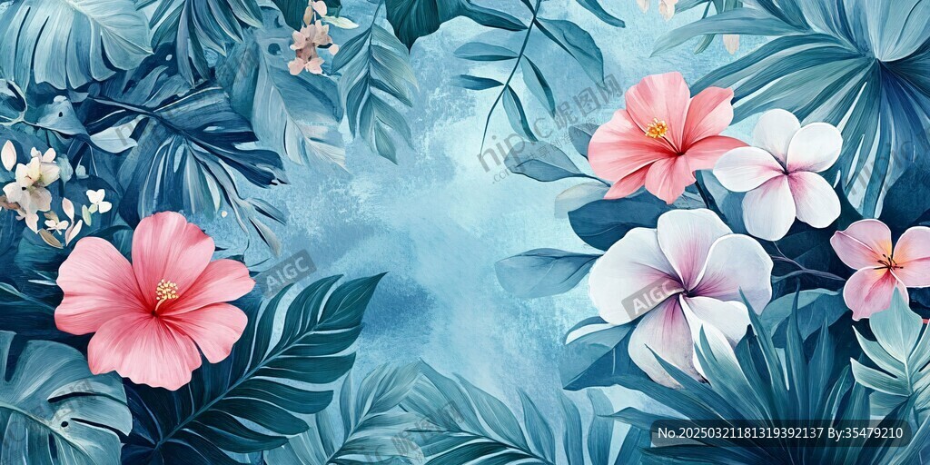 热带风情花卉画