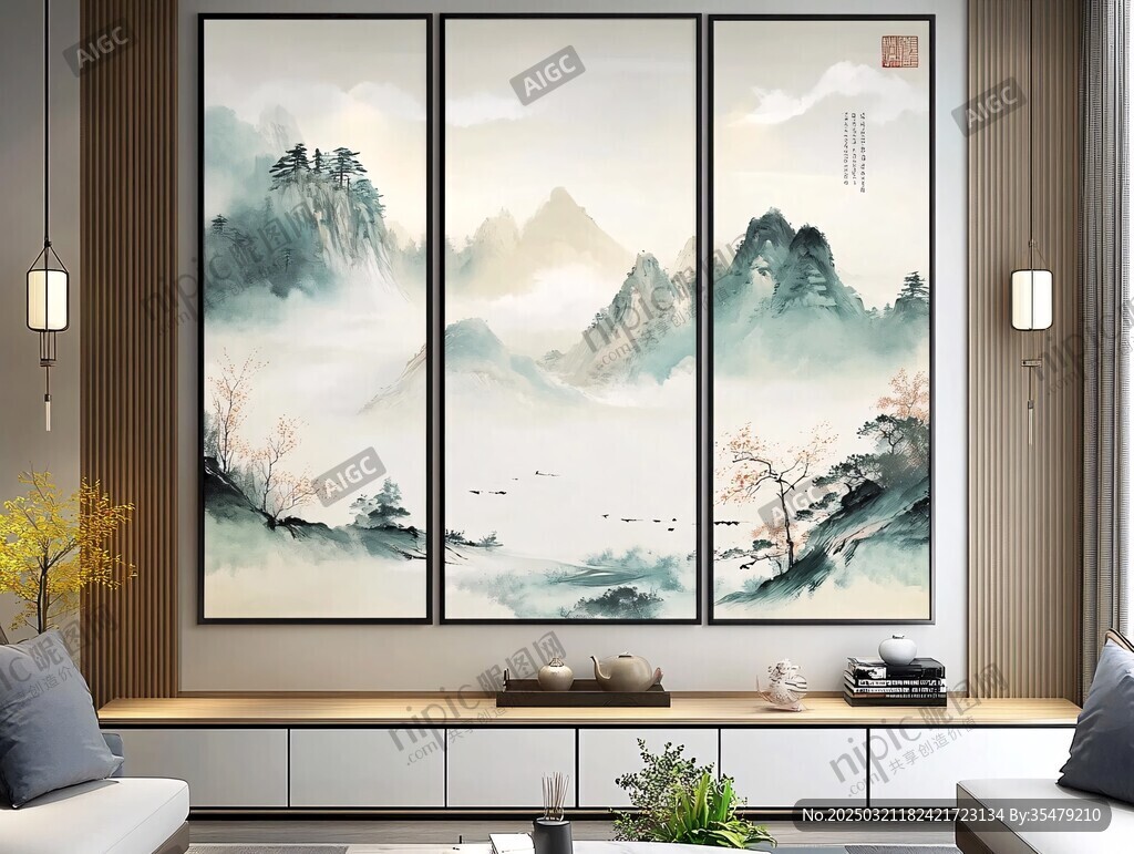 山水画三联画