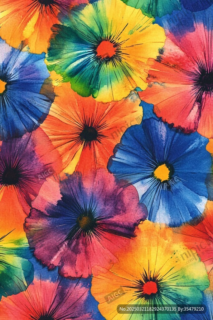 多彩花瓣的水彩画