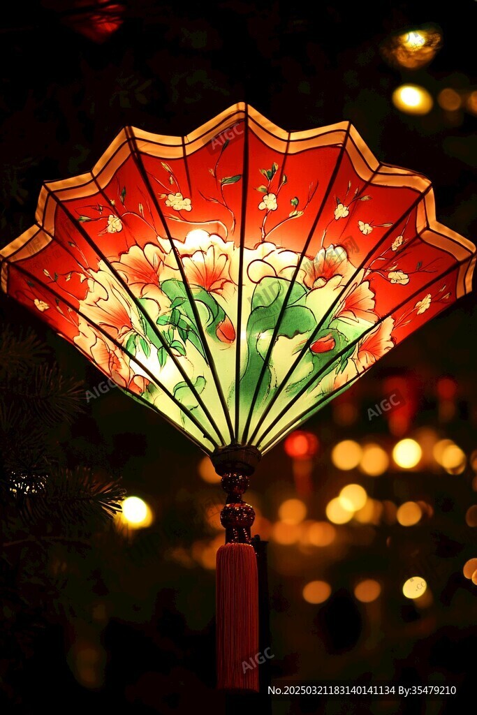 红色花卉图案的吊灯