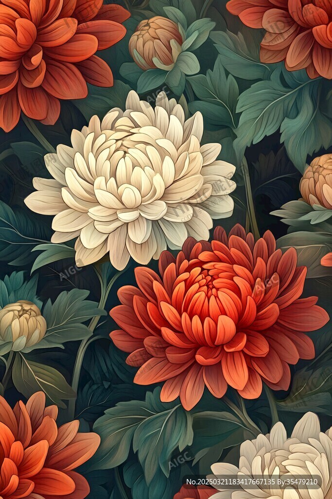 橙白菊花图案