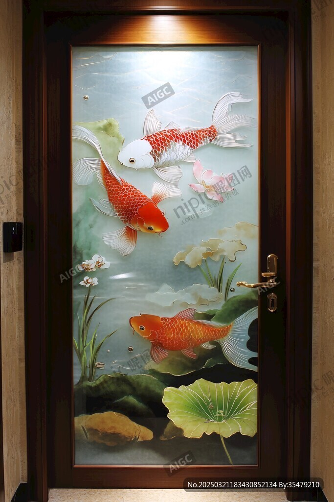 金鱼荷花玻璃门