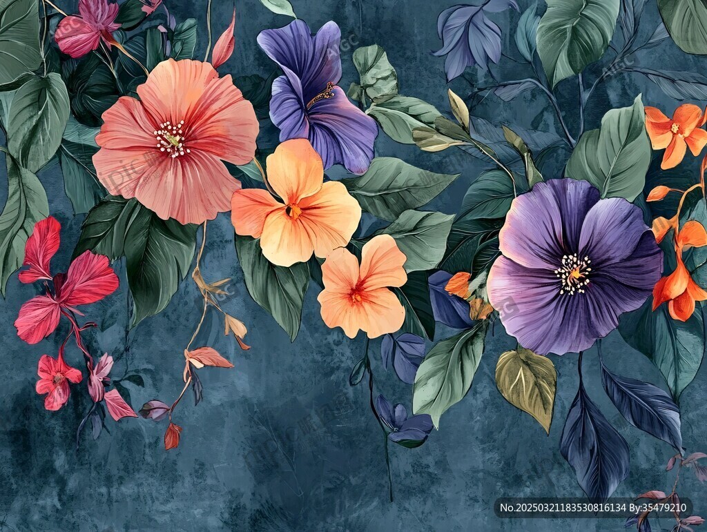 绚丽花卉壁画