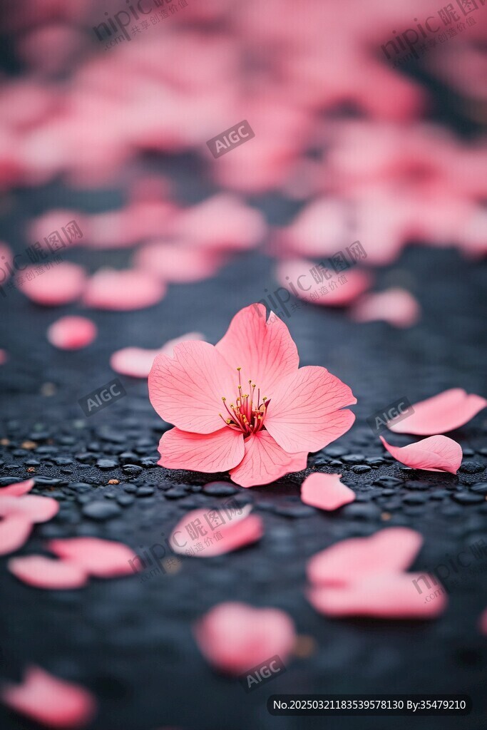 春雨中的粉色花瓣