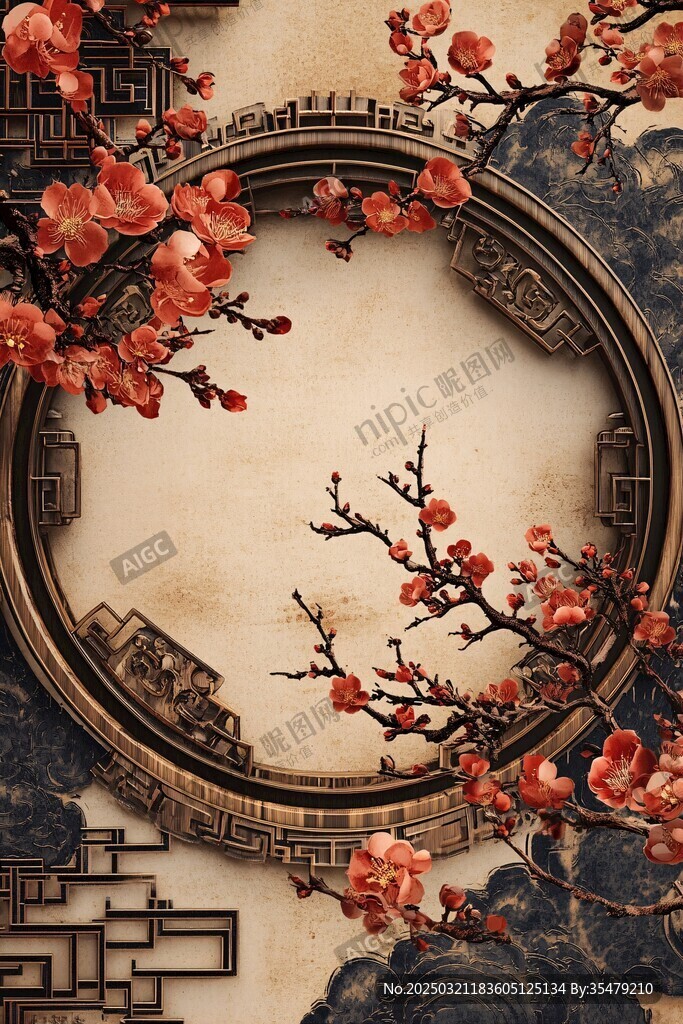 中国风古典圆形纹理与梅花图案
