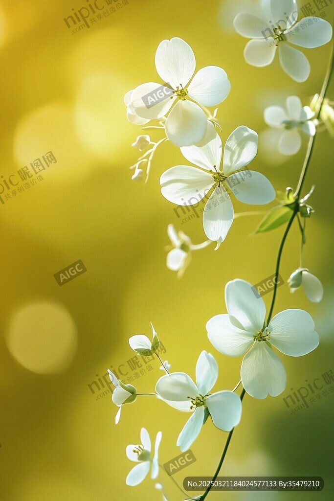 金色背景下的白色花朵