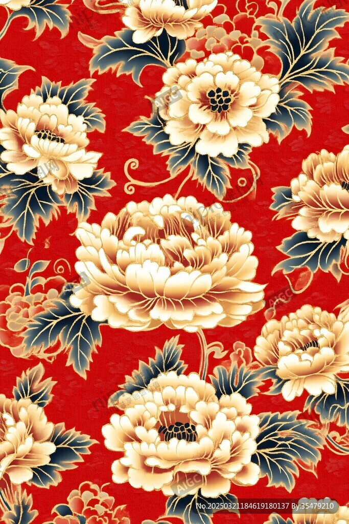 红色花卉图案