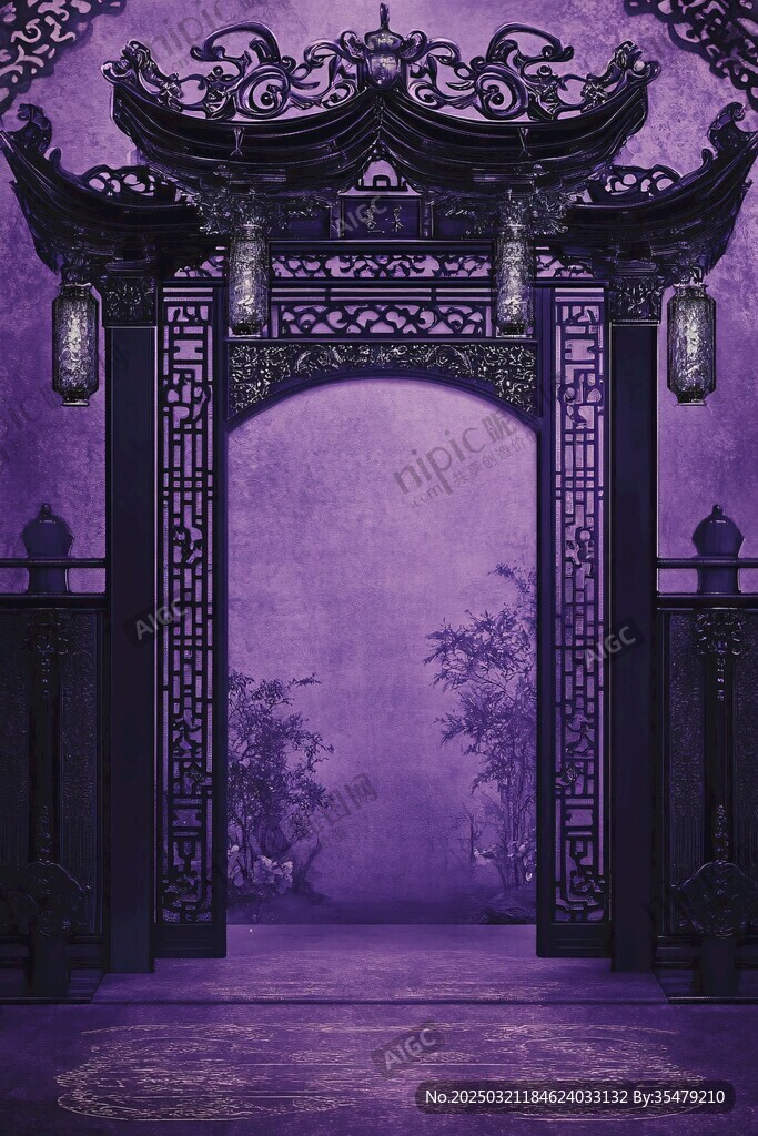 紫色古风中国门