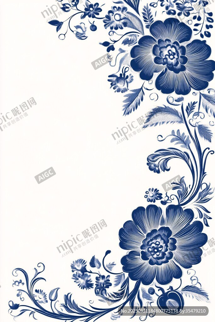 蓝白花卉图案