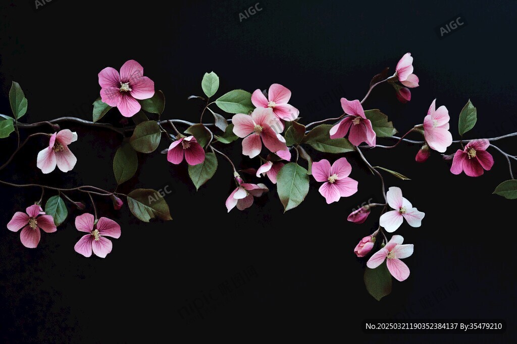黑色背景下的粉色花朵