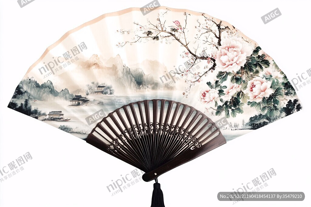 白扇风景画