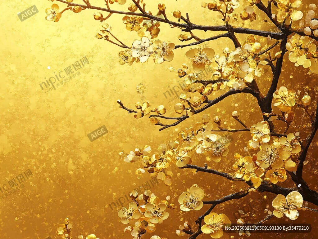 金色梅花壁画