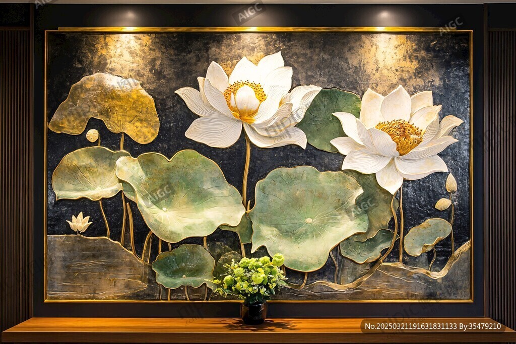 荷花壁画