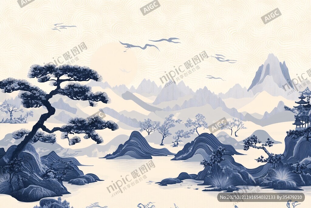 云雾缭绕的山水风景