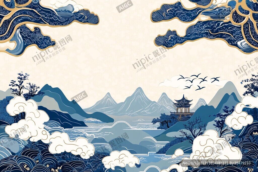 云雾缭绕的山水风景