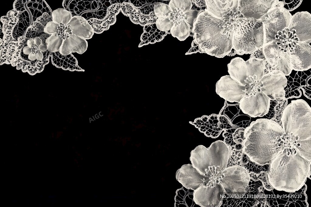 黑色背景下的白色花边蕾丝