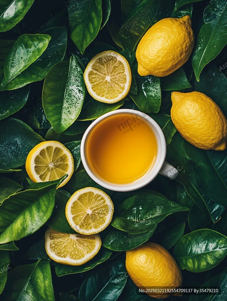 柠檬茶与绿叶的清新邂逅