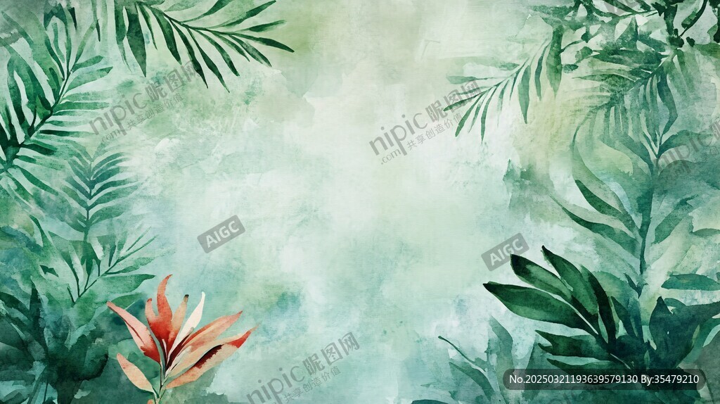 绿色热带雨林水彩画