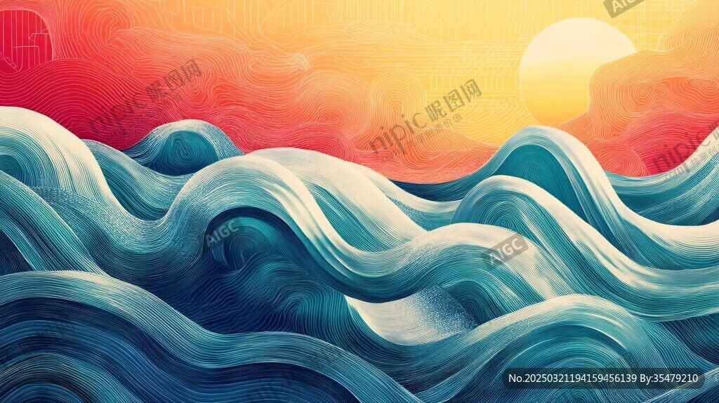 抽象海洋日落